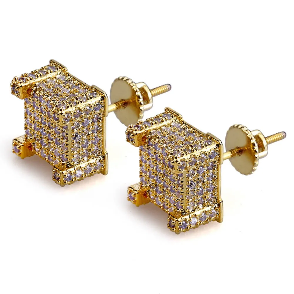 TOPGRILLZ Gold/Silver Color All Iced Out Micro Pave CZ Stone Square Stud Earring Hip Hop Rock Jewelry Earrings For Women Men