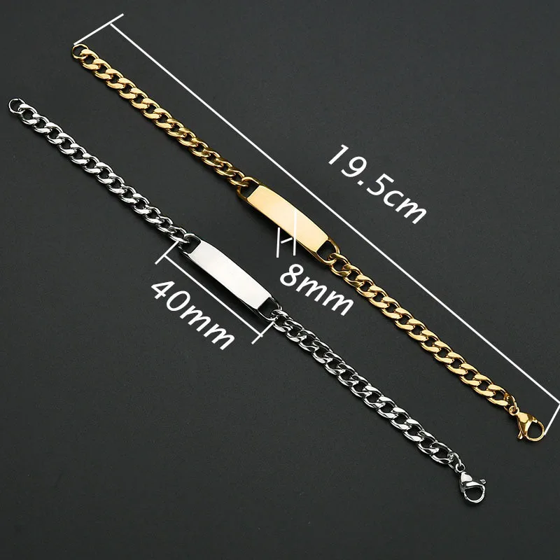 Custom Logo Inscription Eyes Engrave Stainless Steel Bracelet Women Personalized For Men Id Bracelet Dropshipping