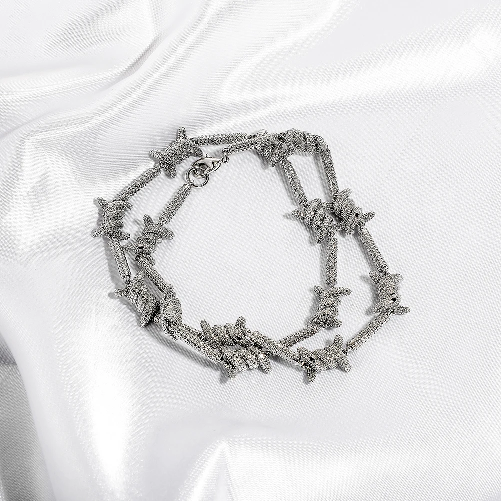 TOPGRILLZ New Color Retention Waterproof Jewelry Set 10 Mm Staggered Pattern Length Xknot Necklace Bracelet Hip Hop Punk Jewelry