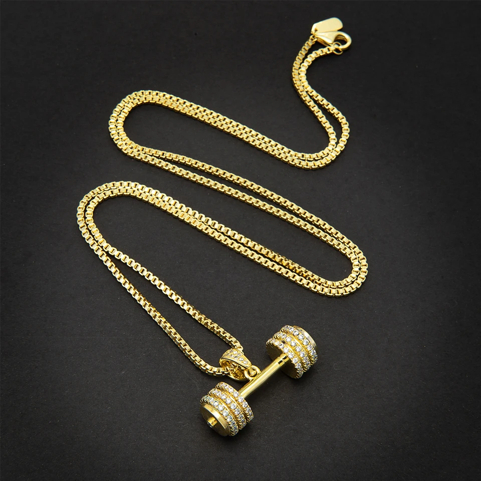 VANAXIN Iced Out Barbell Dumbbell Pendant Men's Hip Hop Fitness Bodybuilding Necklace Women's Gym Casual Sports Jewelry