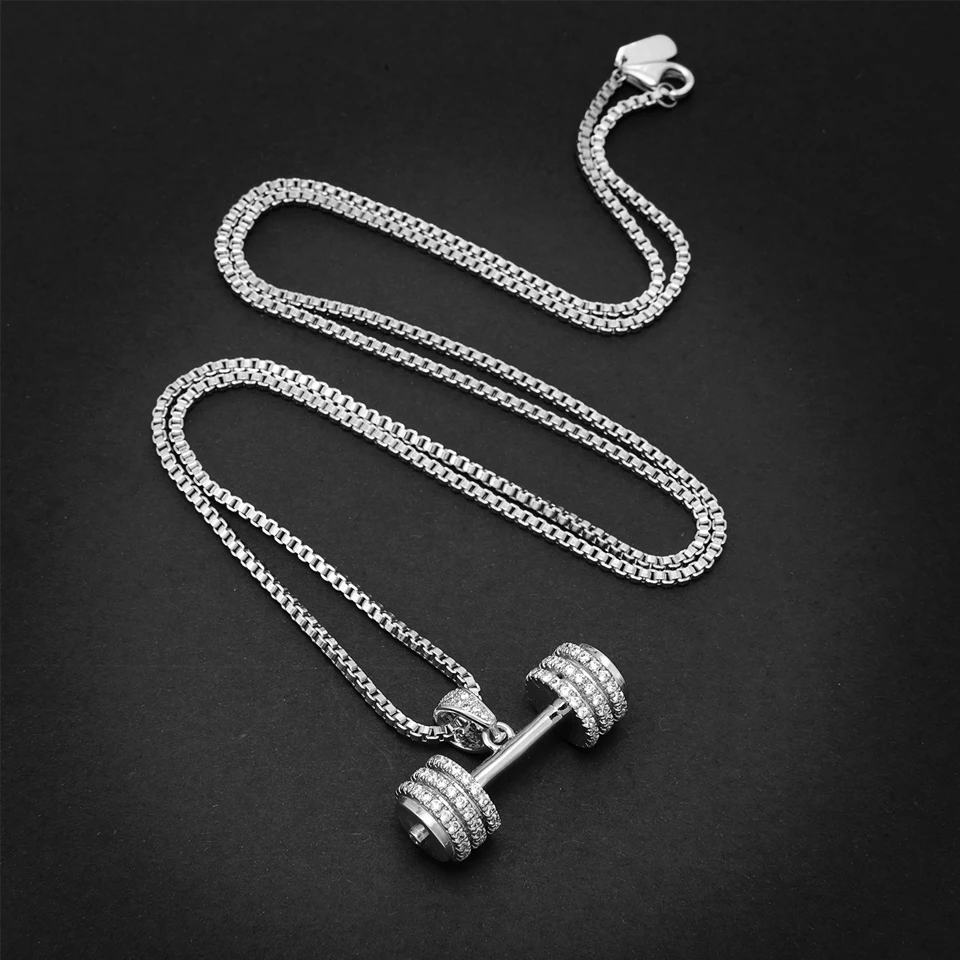 VANAXIN Iced Out Barbell Dumbbell Pendant Men's Hip Hop Fitness Bodybuilding Necklace Women's Gym Casual Sports Jewelry