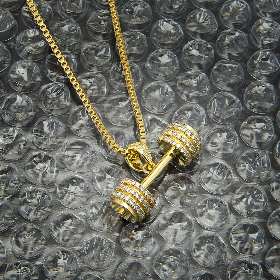 VANAXIN Iced Out Barbell Dumbbell Pendant Men's Hip Hop Fitness Bodybuilding Necklace Women's Gym Casual Sports Jewelry