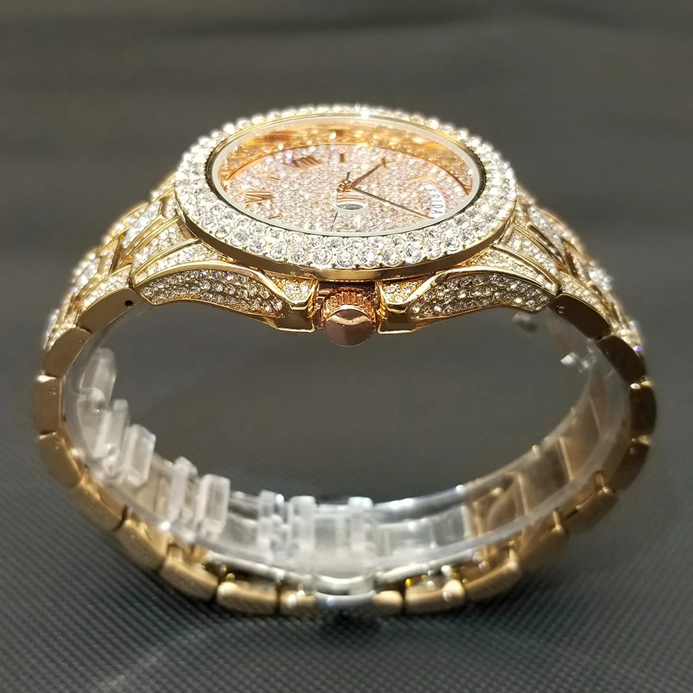 Full Iced Out Watch For Men Luxury Gold Hip Hop Diamond Quartz Mens Watches Waterproof Day Date Clock Best Selling Product 2023