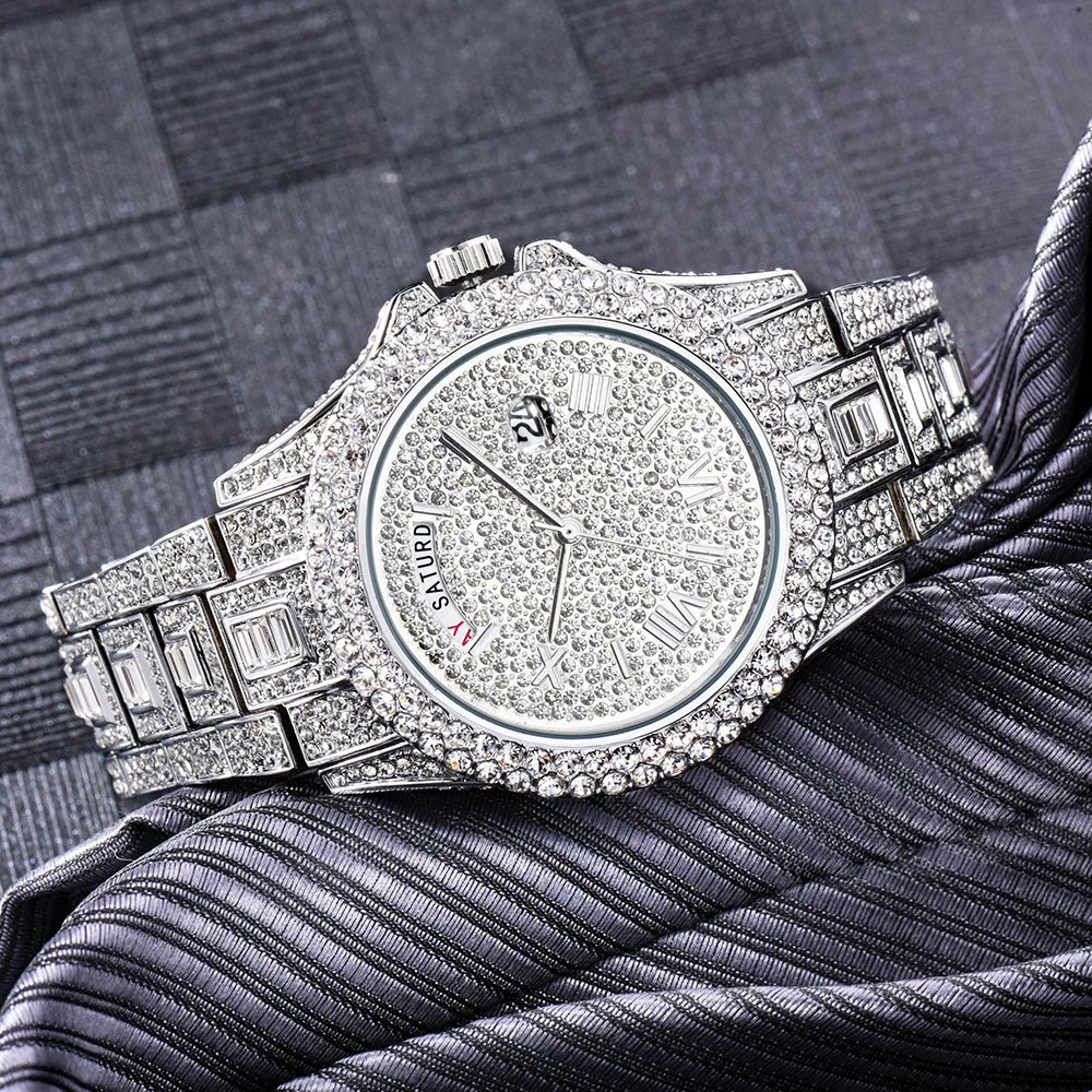 Full Iced Out Watch For Men Luxury Gold Hip Hop Diamond Quartz Mens Watches Waterproof Day Date Clock Best Selling Product 2023