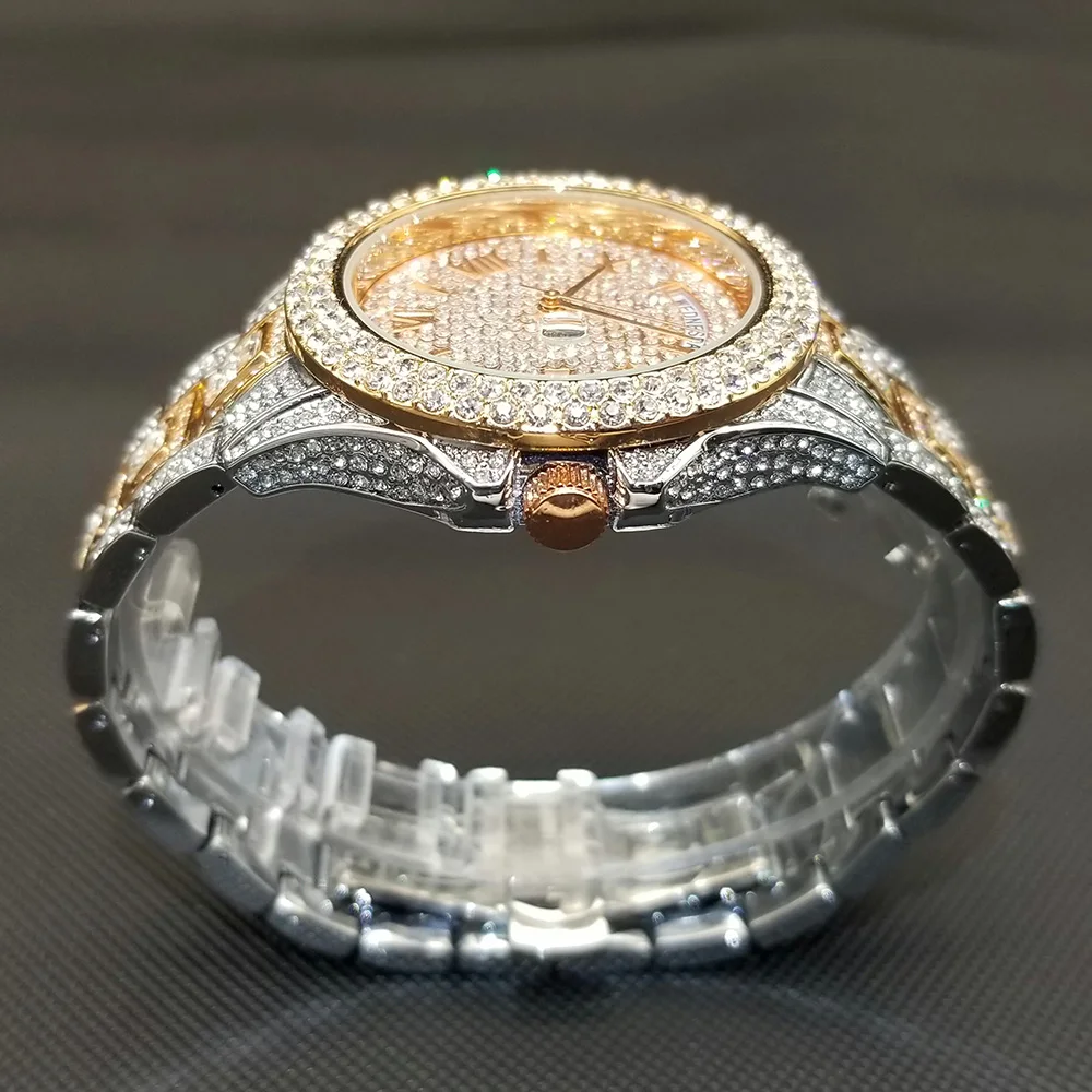Full Iced Out Watch For Men Luxury Gold Hip Hop Diamond Quartz Mens Watches Waterproof Day Date Clock Best Selling Product 2023