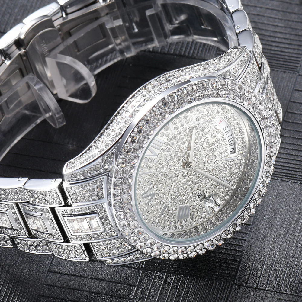 Full Iced Out Watch For Men Luxury Gold Hip Hop Diamond Quartz Mens Watches Waterproof Day Date Clock Best Selling Product 2023