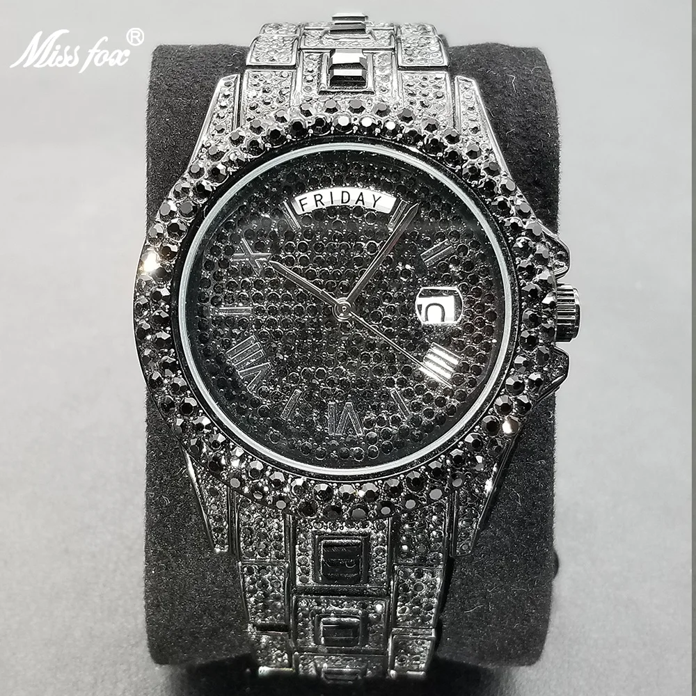 Full Iced Out Watch For Men Luxury Gold Hip Hop Diamond Quartz Mens Watches Waterproof Day Date Clock Best Selling Product 2023