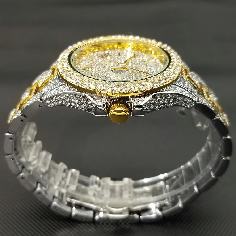 Full Iced Out Watch For Men Luxury Gold Hip Hop Diamond Quartz Mens Watches Waterproof Day Date Clock Best Selling Product 2023