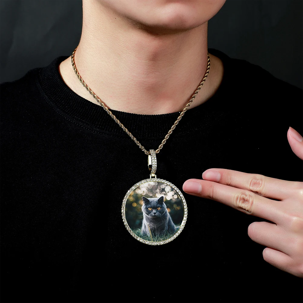 TOPGRILLZ Oversize Large/Small Round Custom Photo NFT Necklace For Digital Art and CryptoArt Couple Pendant Hip Hop Jewelry Gift