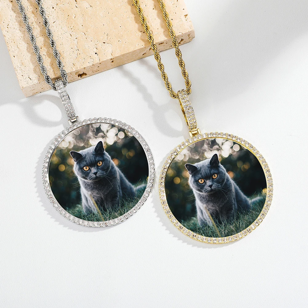 TOPGRILLZ Oversize Large/Small Round Custom Photo NFT Necklace For Digital Art and CryptoArt Couple Pendant Hip Hop Jewelry Gift