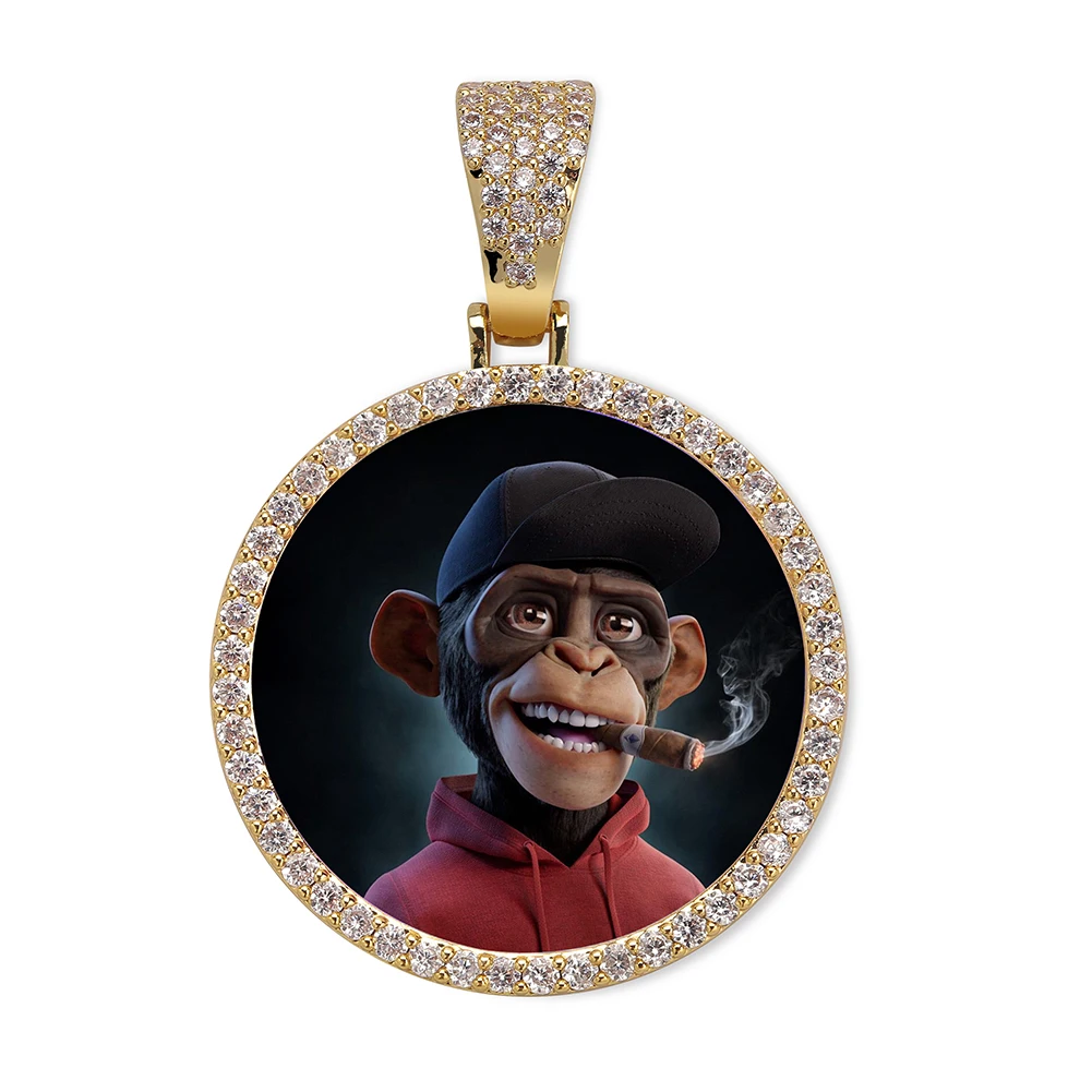 TOPGRILLZ Oversize Large/Small Round Custom Photo NFT Necklace For Digital Art and CryptoArt Couple Pendant Hip Hop Jewelry Gift