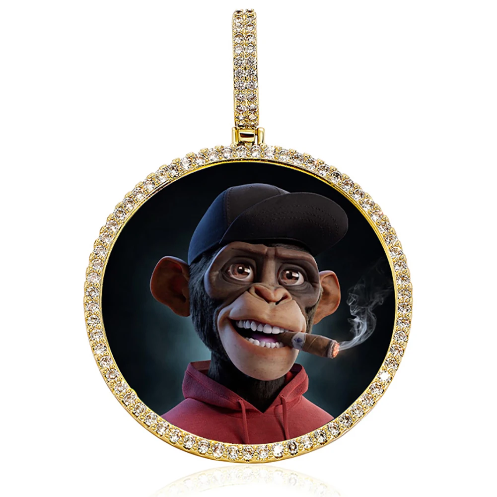 TOPGRILLZ Oversize Large/Small Round Custom Photo NFT Necklace For Digital Art and CryptoArt Couple Pendant Hip Hop Jewelry Gift
