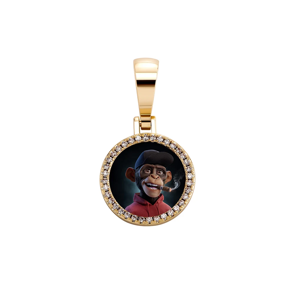 TOPGRILLZ Oversize Large/Small Round Custom Photo NFT Necklace For Digital Art and CryptoArt Couple Pendant Hip Hop Jewelry Gift