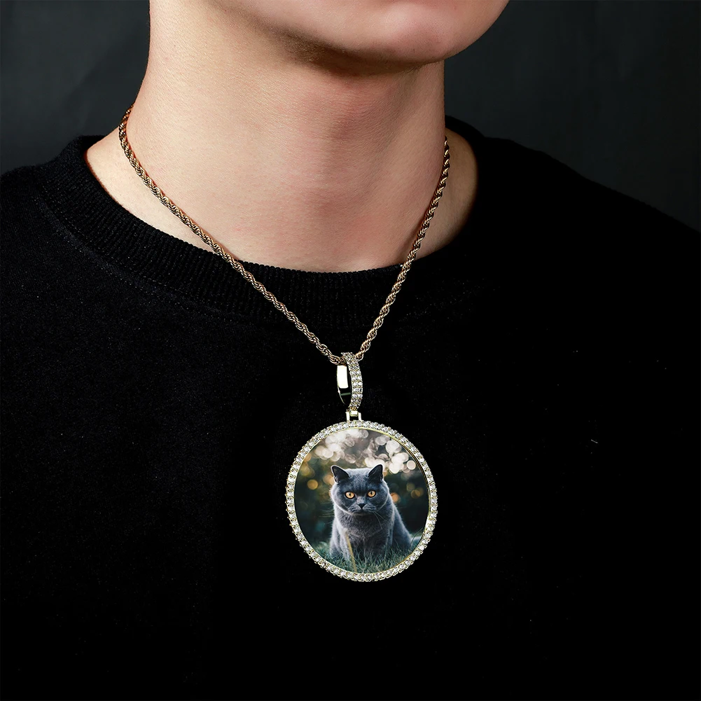 TOPGRILLZ Oversize Large/Small Round Custom Photo NFT Necklace For Digital Art and CryptoArt Couple Pendant Hip Hop Jewelry Gift