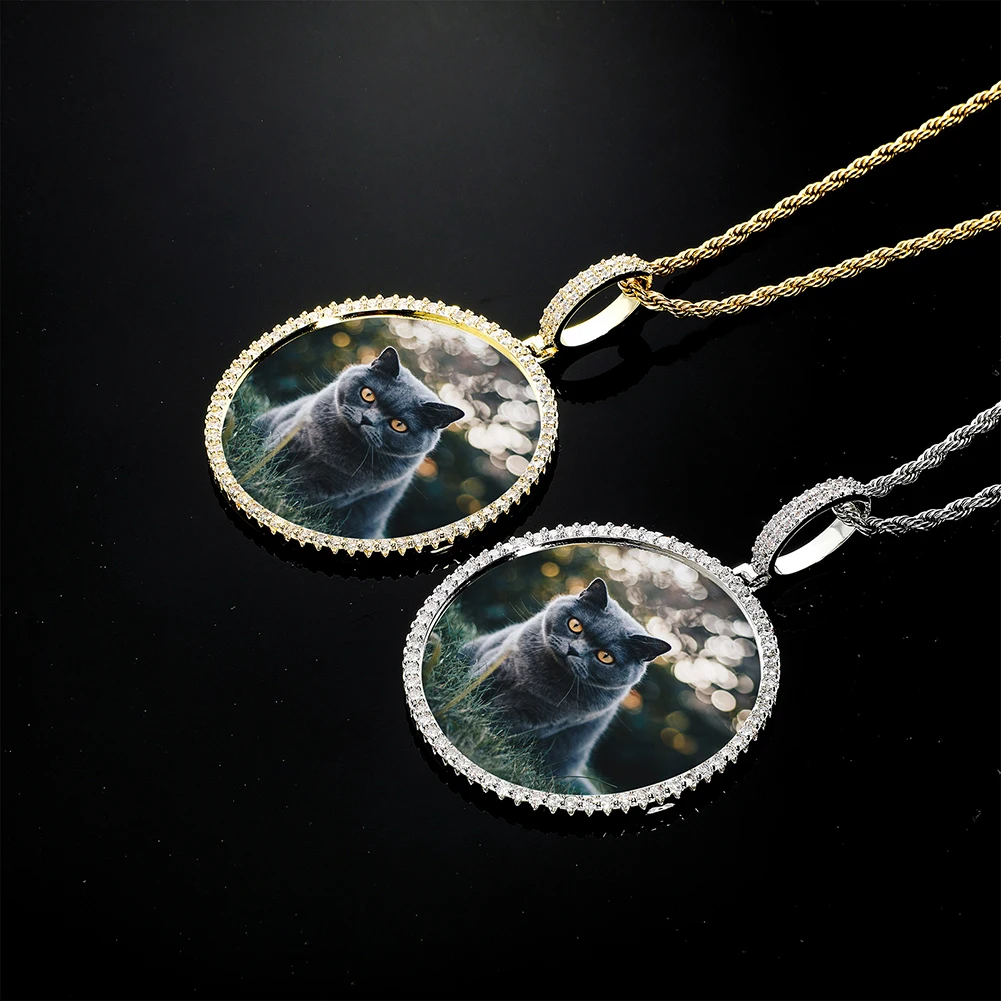 TOPGRILLZ Oversize Large/Small Round Custom Photo NFT Necklace For Digital Art and CryptoArt Couple Pendant Hip Hop Jewelry Gift