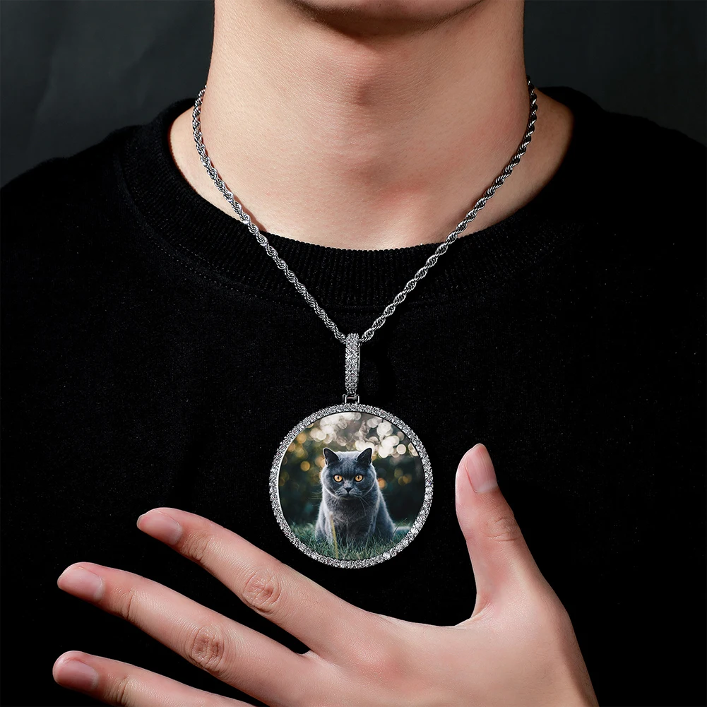 TOPGRILLZ Oversize Large/Small Round Custom Photo NFT Necklace For Digital Art and CryptoArt Couple Pendant Hip Hop Jewelry Gift