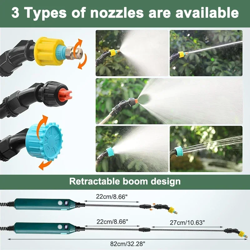 2400mAh High Pressure Electric Garden Sprayer Portable Plant Watering Tool With 3 Mist Nozzles For Lawn Crop Irrigation