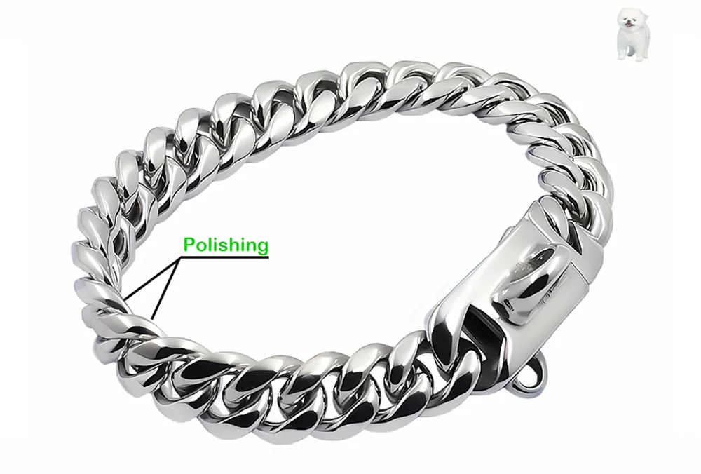 Metal Dog Collar Stainless Steel Pet Choker Gold Cuban Link Chain 14mm Wide Lead for Small Medium Large Dogs Pet Accessories