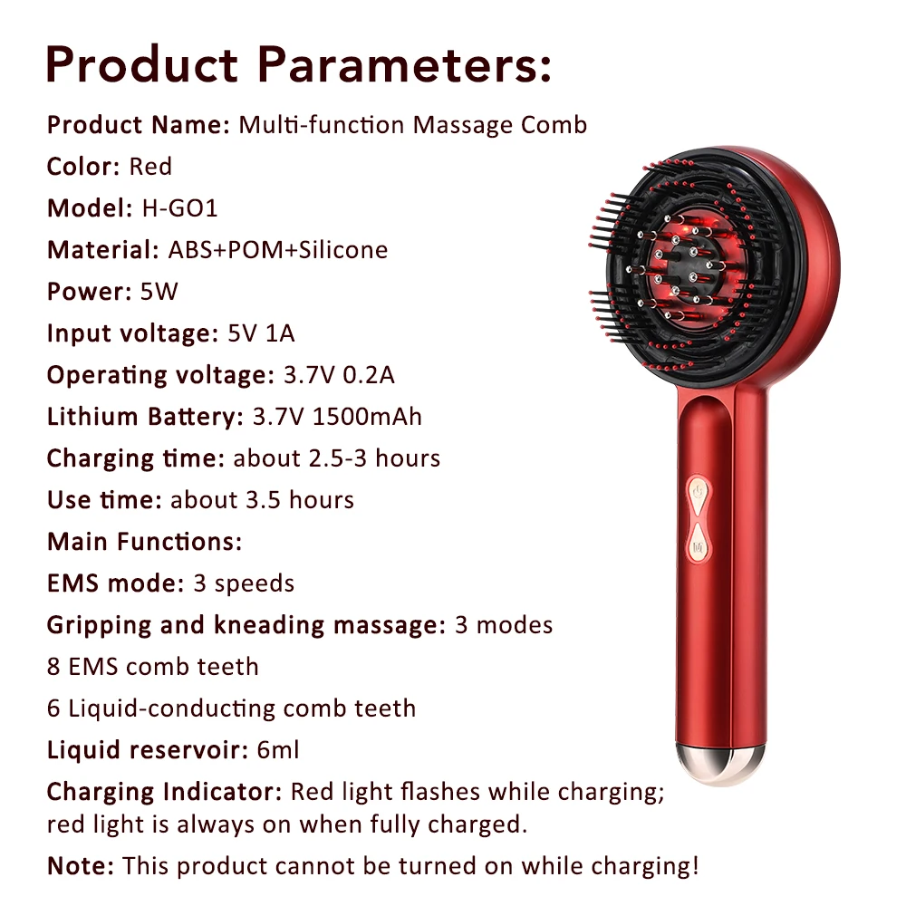 Scalp Massage Comb with Red Light, Electric Hair Scalp Massager with 3 Modes, Rechargeable 6ml Serum Applicator Tool