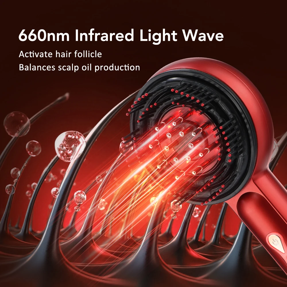 Scalp Massage Comb with Red Light, Electric Hair Scalp Massager with 3 Modes, Rechargeable 6ml Serum Applicator Tool