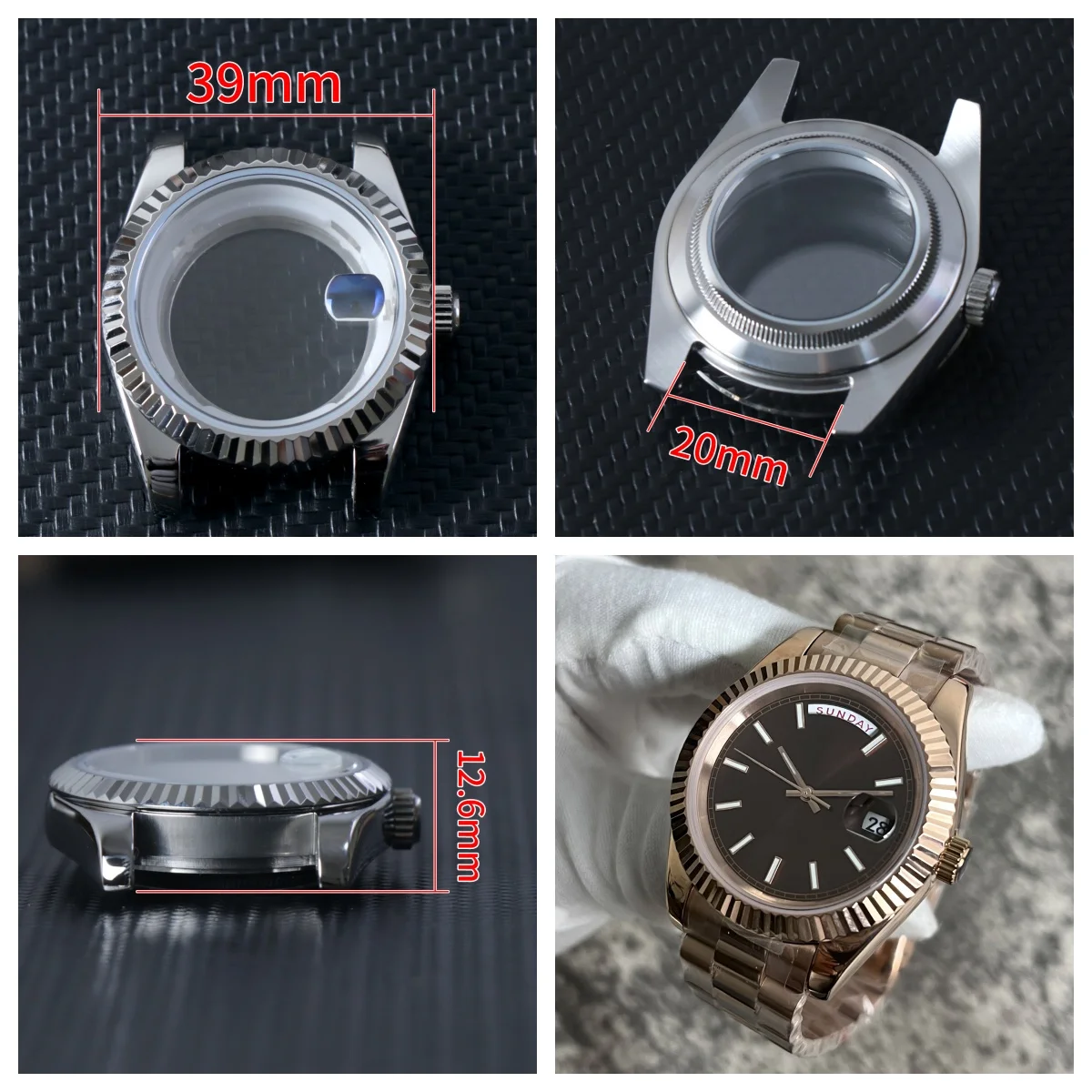 39mm For 8285 Movement Watch Accessories Fit 31mm Dail Watch Case Stainless Steel Men Automatic Watch Sapphire Glass Suitable