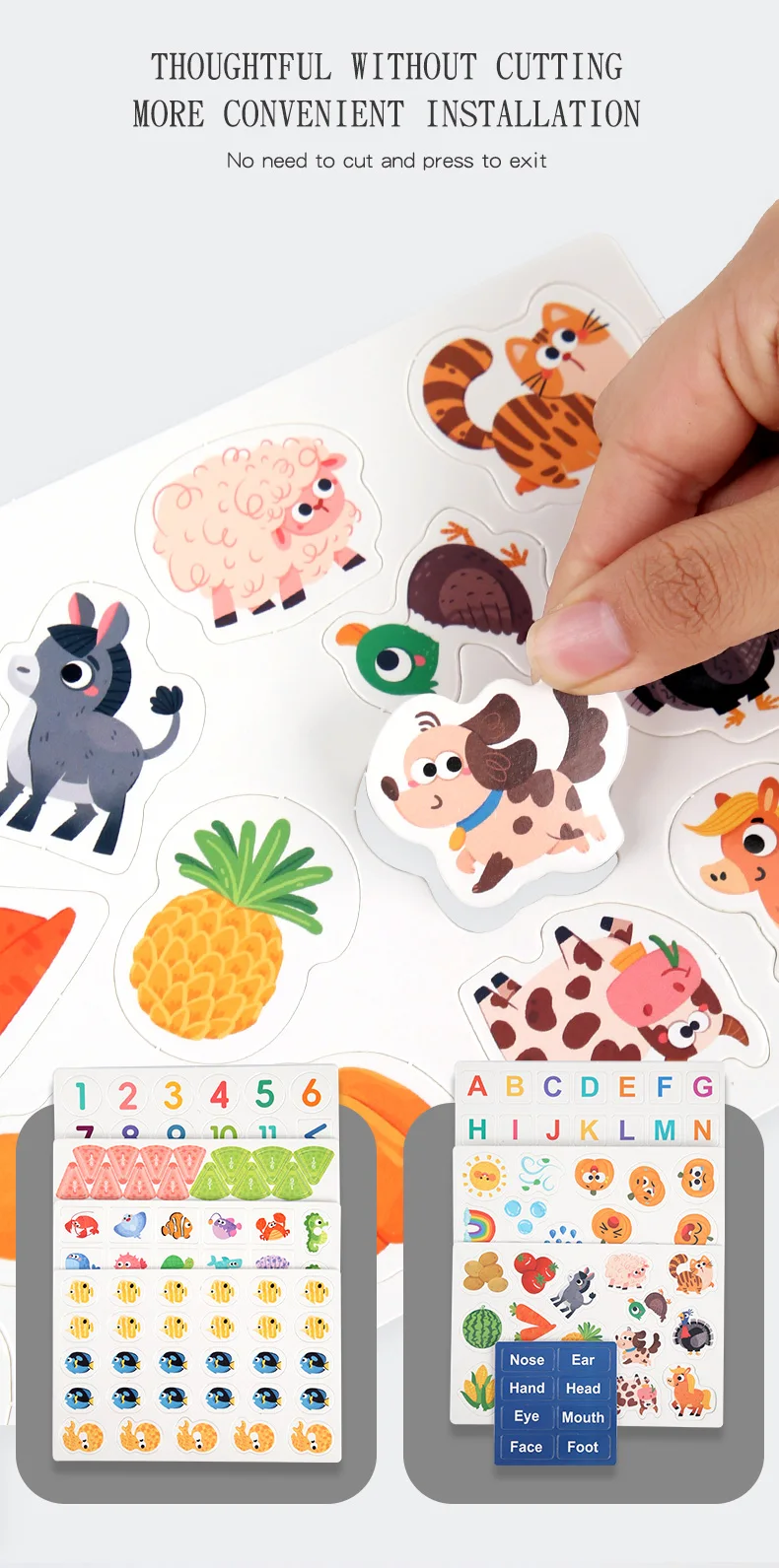 New Montessori Scene Stickers for Children DIY Hand-on Puzzle Reusable Books Cartoon Learning Cognition Toys for Kids Gift
