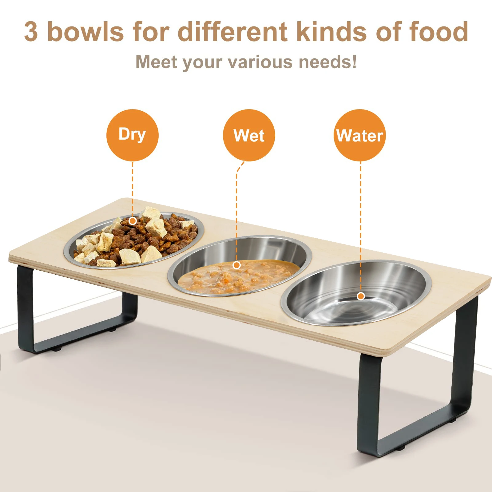 Elevated Cat Bowls with 3 Stainless Steel Bowls 15° Tilted Anti-Vomiting Raised Cat Food Bowl for Small Cats Puppies Accessories