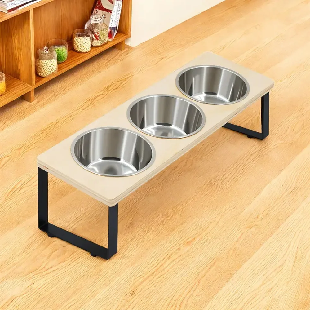 Elevated Cat Bowls with 3 Stainless Steel Bowls 15° Tilted Anti-Vomiting Raised Cat Food Bowl for Small Cats Puppies Accessories