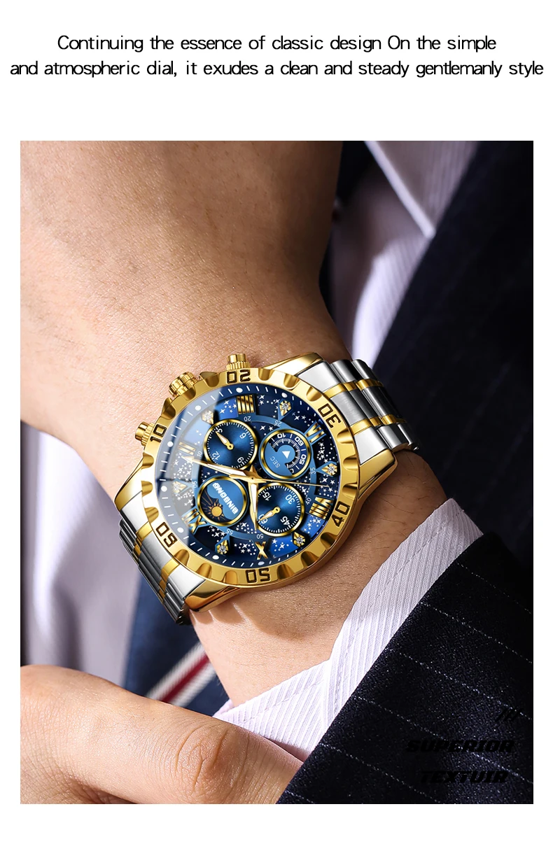 BINBOND Orginal Brand Quartz Watches For Men Luxury Luminous Stainless Steel Chronograph Men's Watch Hombre Elegante Reloj