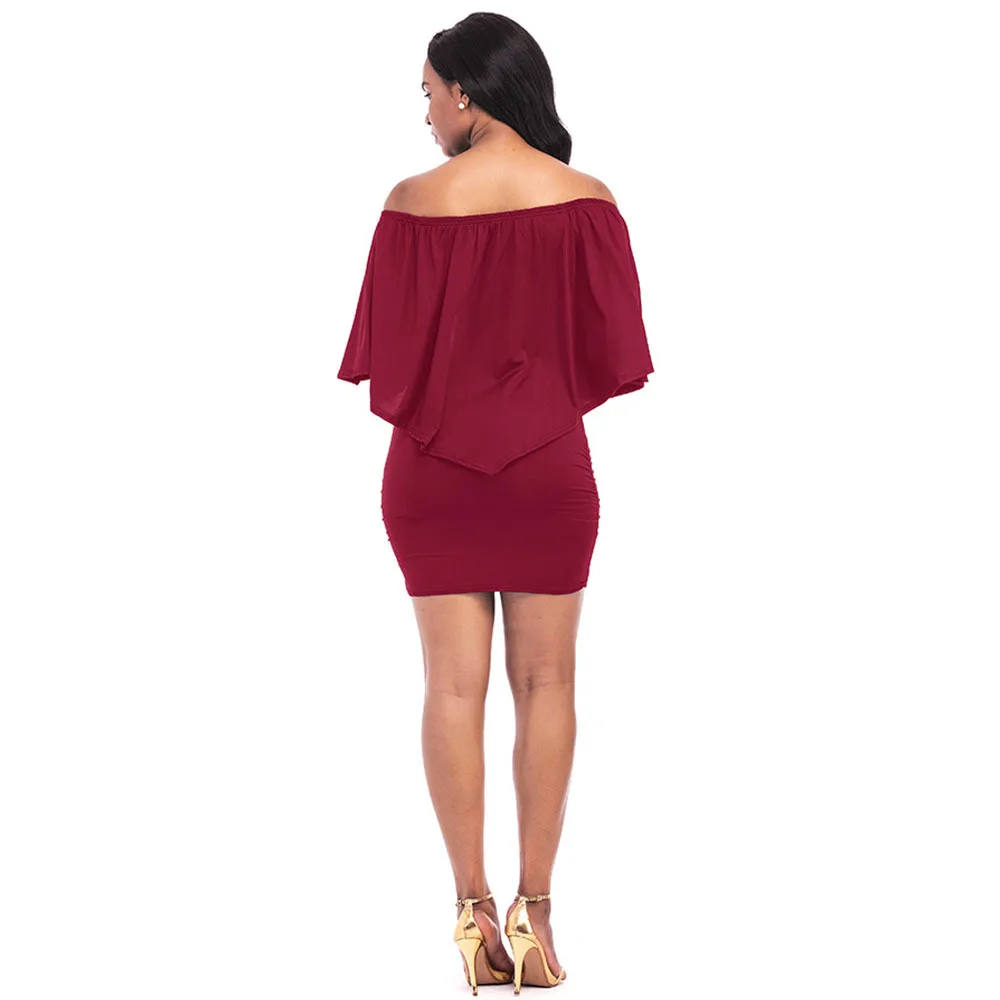 2025 Spring/Summer New Fashion Slash Neck Geometric Irregular Ruffles Wrapped Hips Dresses Casual Elegant Sexy Women Mini Dress