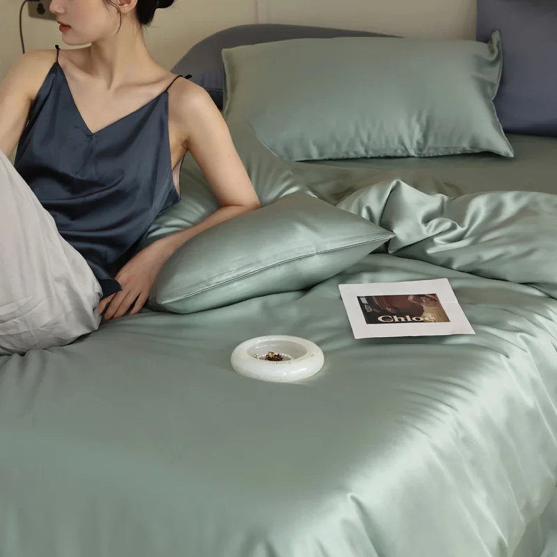 Mulberry Silk Duvet Cover 1PC Quilt Cover Solid Color Smooth Comforter Cover with Zipper Closure Double King Queen Size Bedding