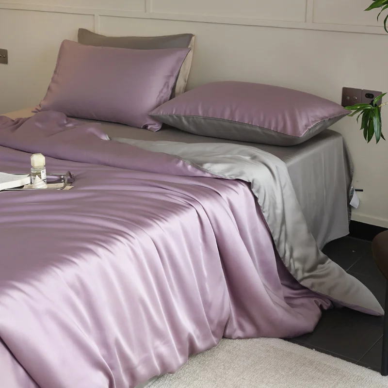 Mulberry Silk Duvet Cover 1PC Quilt Cover Solid Color Smooth Comforter Cover with Zipper Closure Double King Queen Size Bedding