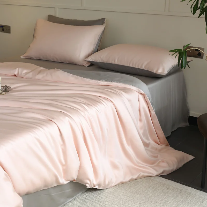 Mulberry Silk Duvet Cover 1PC Quilt Cover Solid Color Smooth Comforter Cover with Zipper Closure Double King Queen Size Bedding