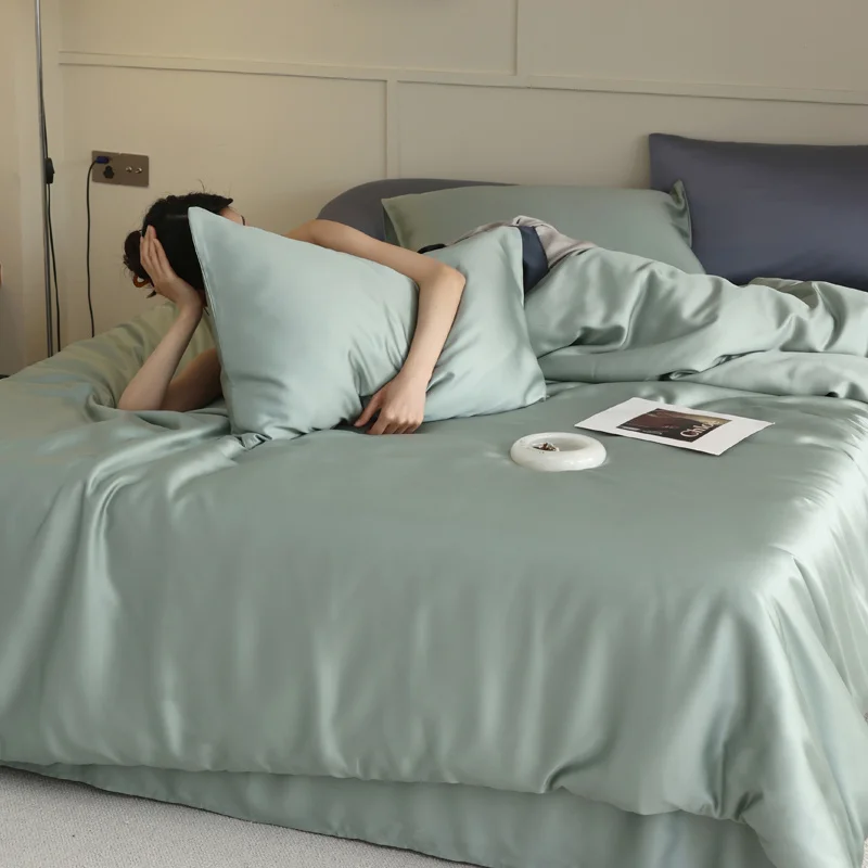 Mulberry Silk Duvet Cover 1PC Quilt Cover Solid Color Smooth Comforter Cover with Zipper Closure Double King Queen Size Bedding
