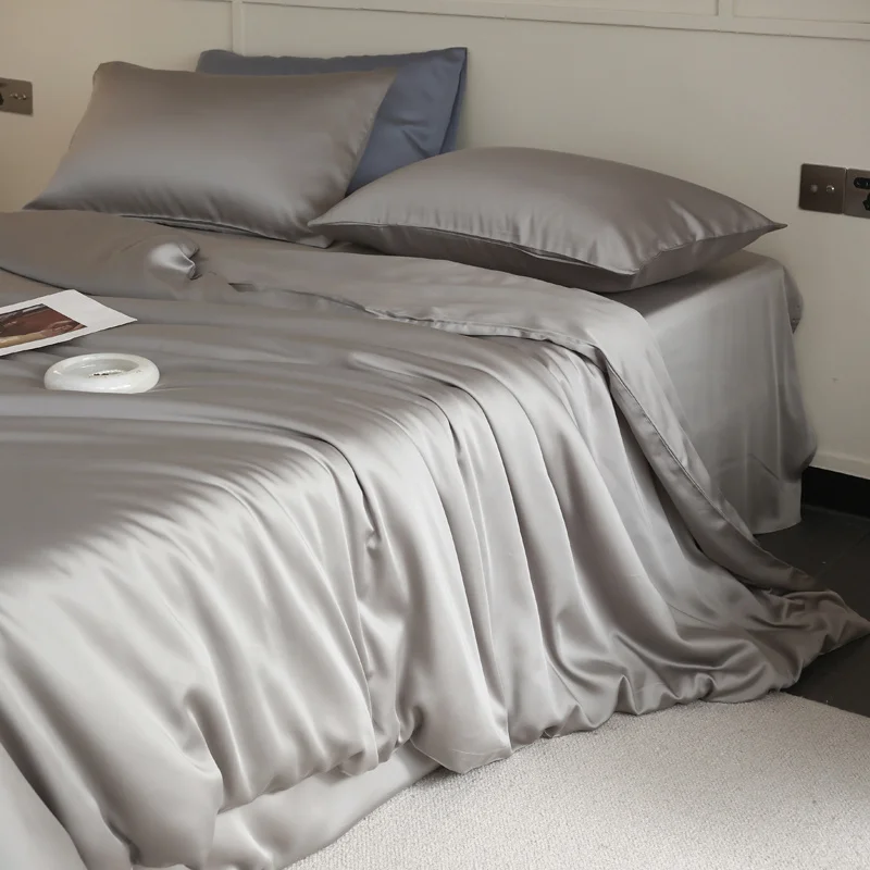 Mulberry Silk Duvet Cover 1PC Quilt Cover Solid Color Smooth Comforter Cover with Zipper Closure Double King Queen Size Bedding