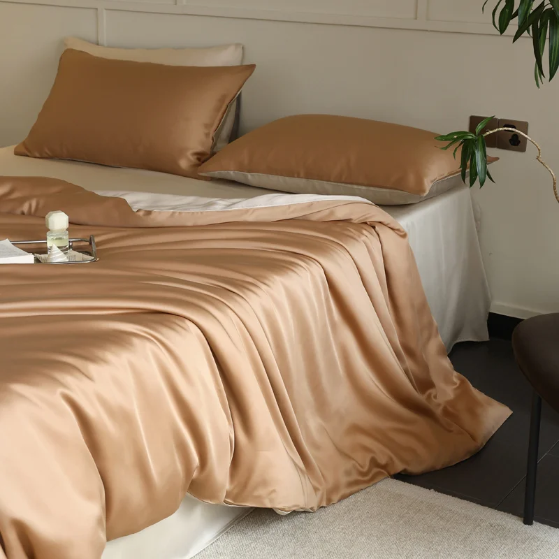 Mulberry Silk Duvet Cover 1PC Quilt Cover Solid Color Smooth Comforter Cover with Zipper Closure Double King Queen Size Bedding