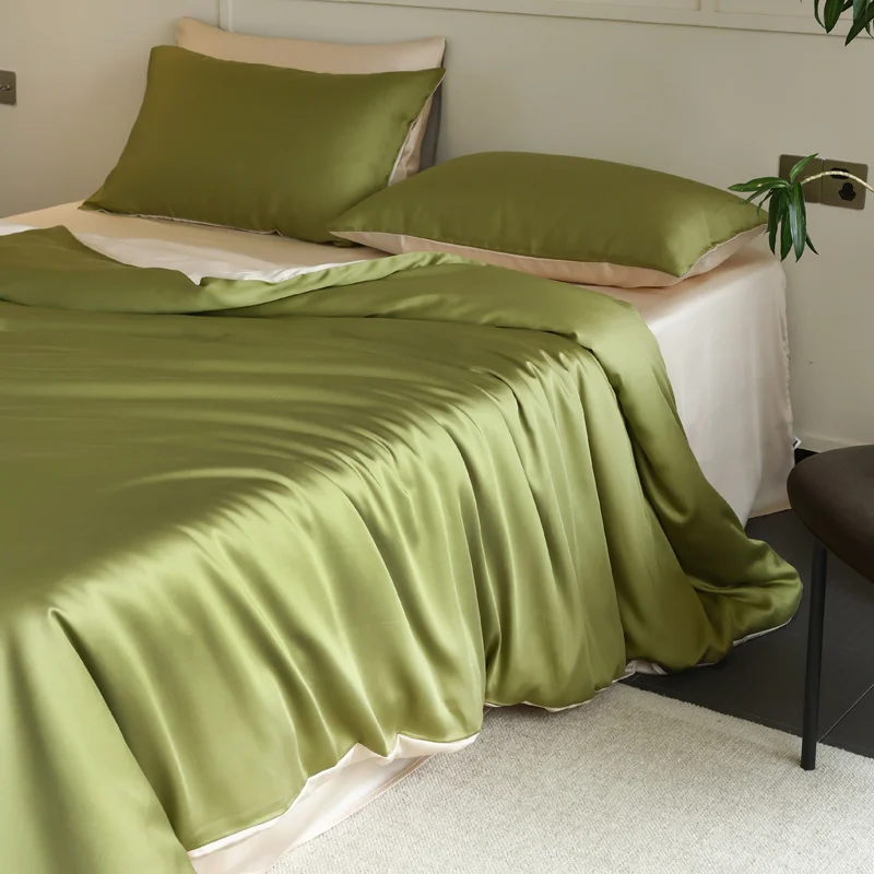 Mulberry Silk Duvet Cover 1PC Quilt Cover Solid Color Smooth Comforter Cover with Zipper Closure Double King Queen Size Bedding