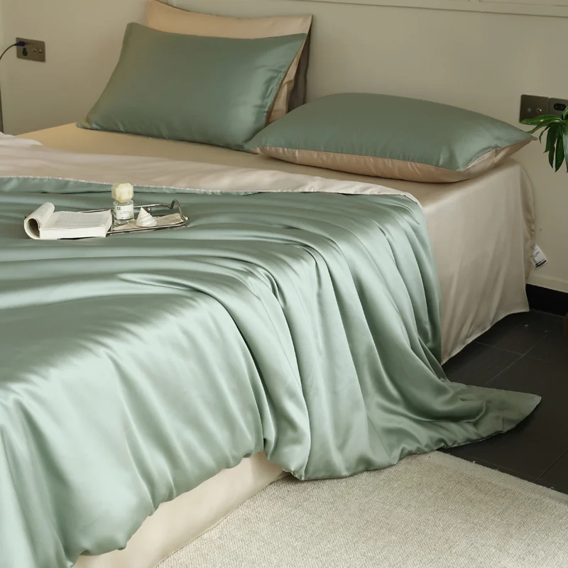 Mulberry Silk Duvet Cover 1PC Quilt Cover Solid Color Smooth Comforter Cover with Zipper Closure Double King Queen Size Bedding