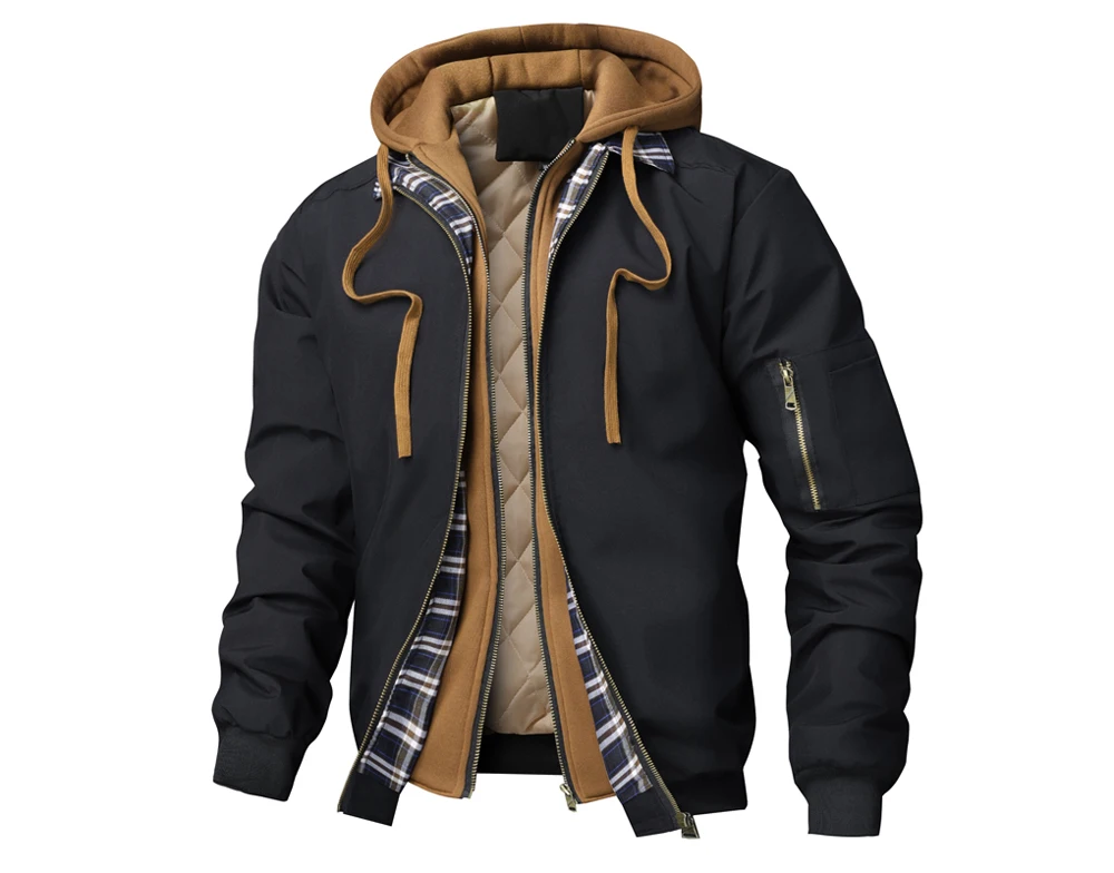 Autumn Winter Men's Warm Windbreaker Jacket Outdoor Man Thick Windbreaker Hiking Hooded Coats Men Thermal Sports Zipper Parkas J