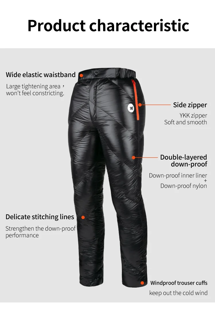 AEGISMAX Upgraded Men Outdoor Camping Hking Winter Warm Ultralight Goose Down Pants 800FP Waterproof Nylon Trousers Unisex