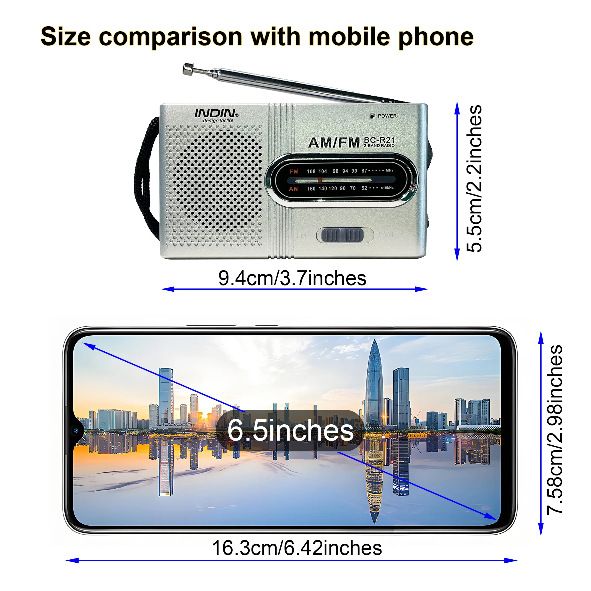 BC-R21 Portable Radio AM FM Battery Powered Longest Lasting Best Reception with Headphone Jack for Running Walking Emergency Use