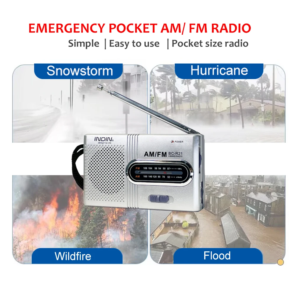 BC-R21 Portable Radio AM FM Battery Powered Longest Lasting Best Reception with Headphone Jack for Running Walking Emergency Use