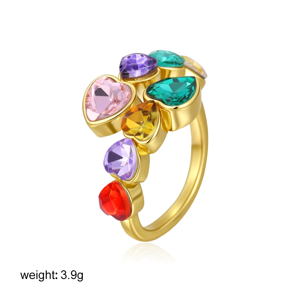 Waterproof Luxury Cubic Zirconia Heart Stainless Steel Open Ring for Women Luxury Gold Color Adjustable Charm Fashion Jewelry