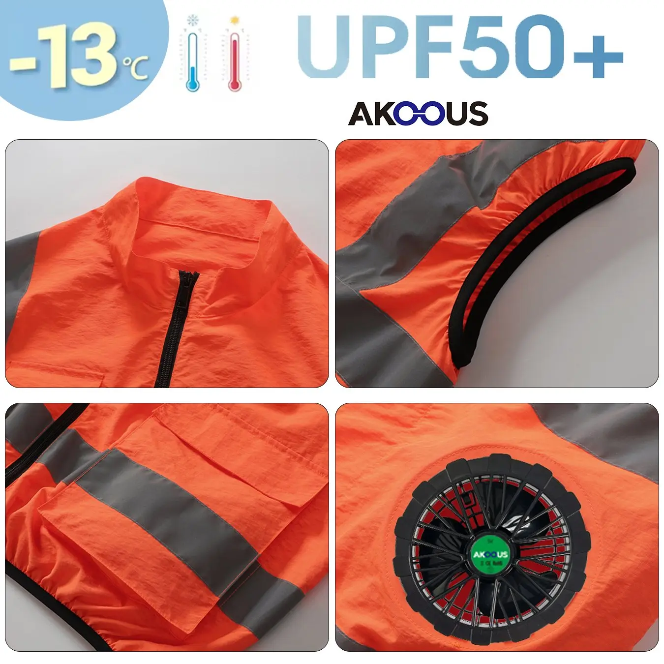 AKOOUS 6500 RPM 12V/5V USB 3-Fans Cooling Vest Air Conditioned Clothes Men Women Outdoor Work Fishing Body Cooling Jacket