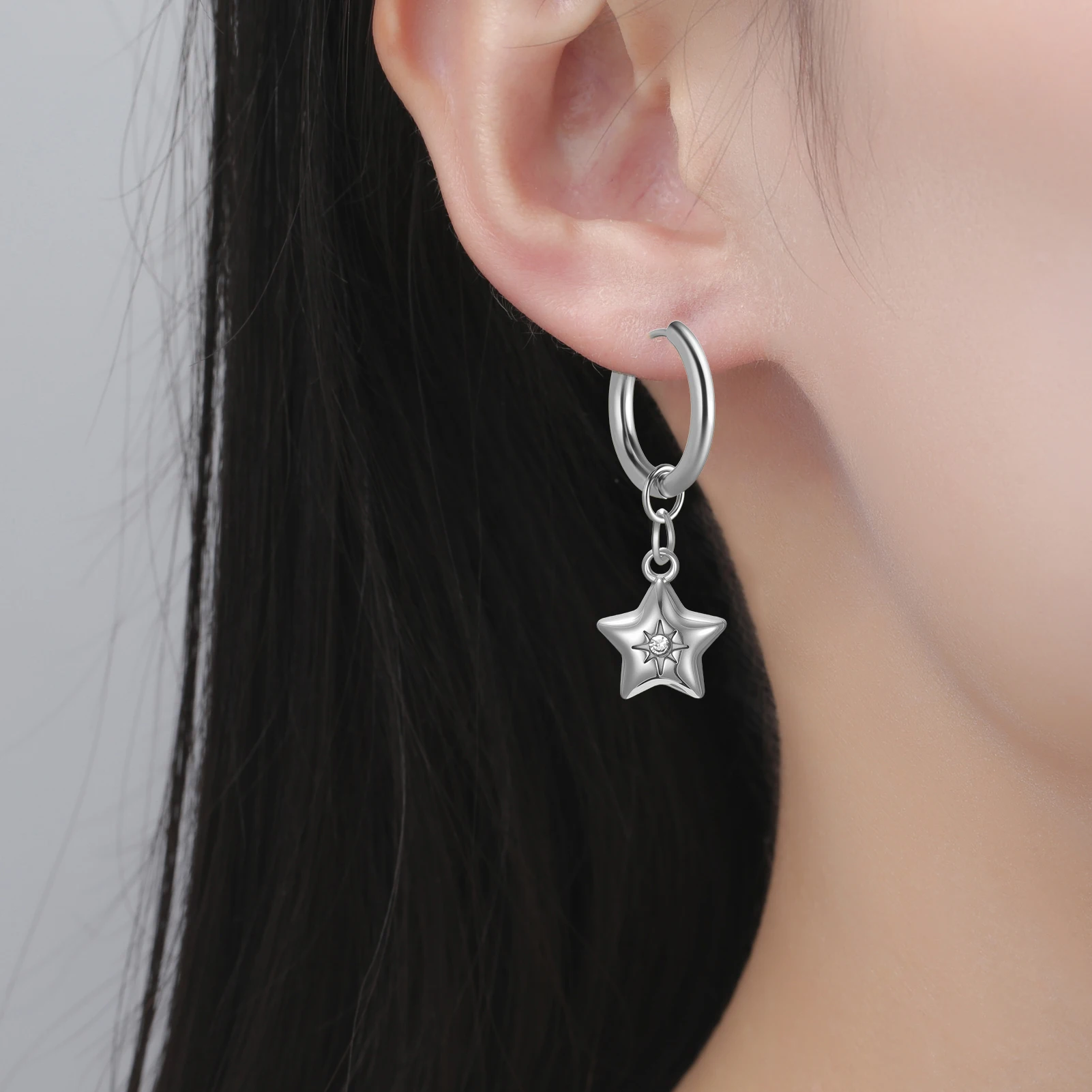 Skyrim Heart Star Shell Flower Clear Zircon Drop Earring Stainless Steel Gold Color Minimalist Hoop Earrings Women Jewelry Gift