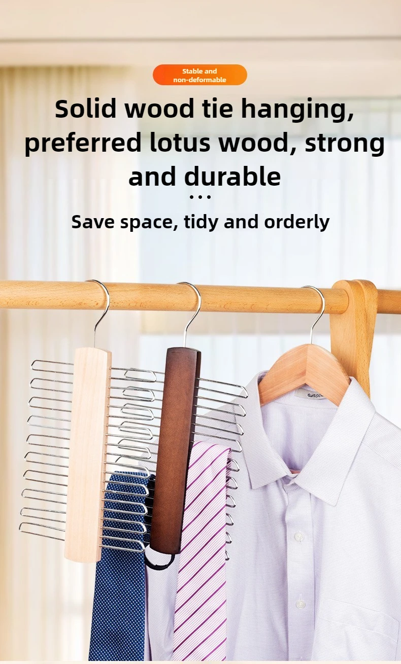 Ties Hanger Holder Rack Silk Scarf Belt Clothes Organizer Cabinet Wooden Storage Hanging Rack Storage Holder For Wardrobe Closet