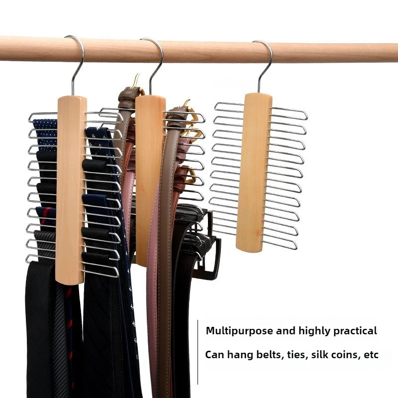 Ties Hanger Holder Rack Silk Scarf Belt Clothes Organizer Cabinet Wooden Storage Hanging Rack Storage Holder For Wardrobe Closet