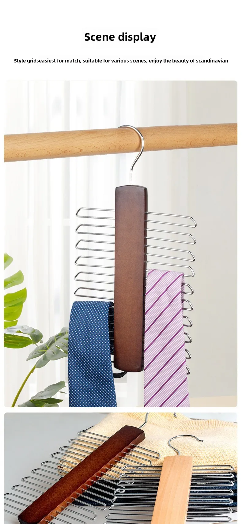 Ties Hanger Holder Rack Silk Scarf Belt Clothes Organizer Cabinet Wooden Storage Hanging Rack Storage Holder For Wardrobe Closet