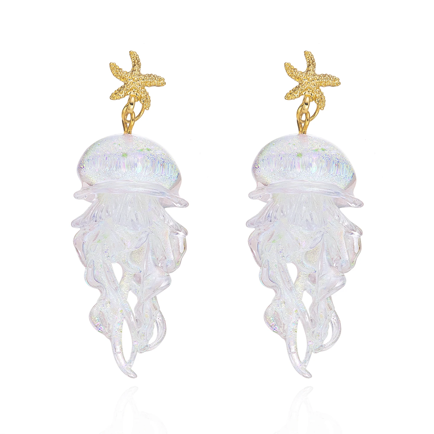 Vacation Sweet Drop Earrings For Women Starfish Gradient Jellyfish Acrylic Lightweight Beachwear Jewelry