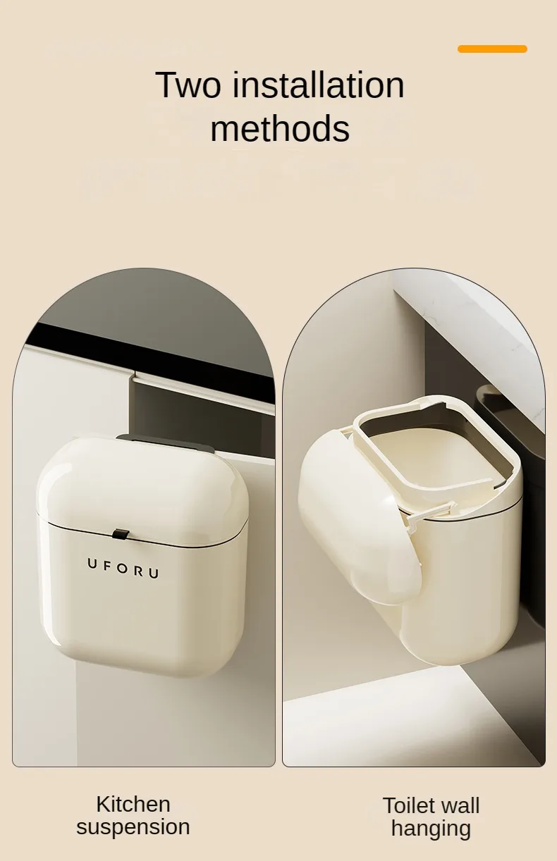 9L/12L DIY Cream-Colored Wall-mounted Kitchen Trash Can with Lid for Food Waste and Bathroom No Bending High Appearance Level